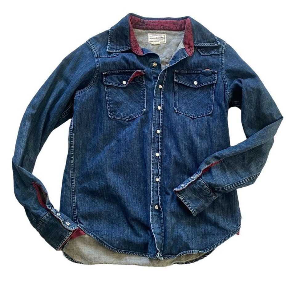 Robert Mondavi Crawford Denim Western Pearl Snap sz XS Wine Button Up Shirt Top